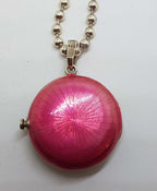Sterling Silver Marcasite Heart with Pink Enamel Large Round Locket / Compact Enhancer Pendant on Heavy Silver Chain / Necklace