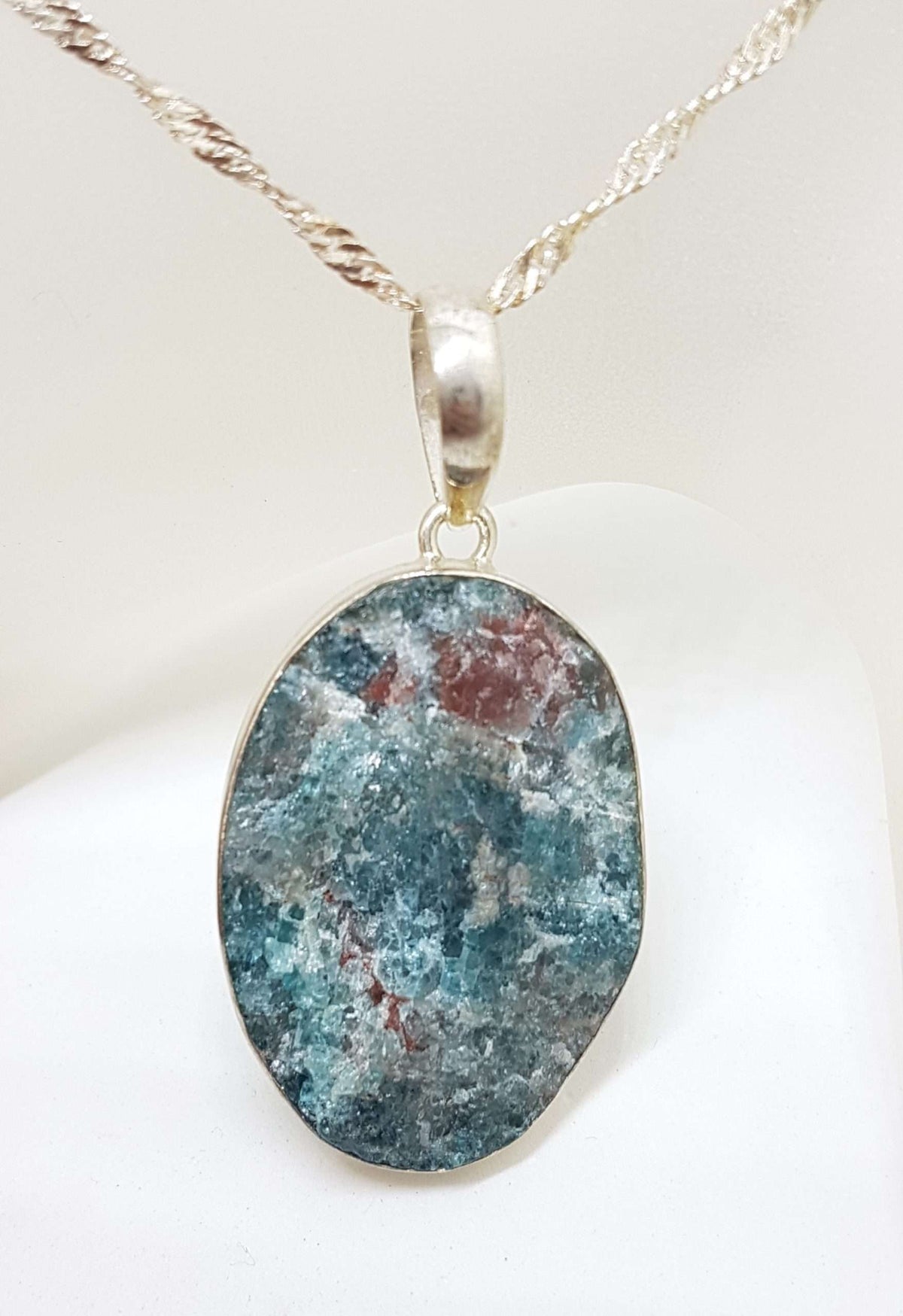 Sterling Silver Large Oval Apatite Pendant on Silver Chain