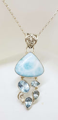 Sterling Silver Larimar &amp; Blue Topaz Pendant on Silver Chain