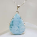 Sterling Silver Teardrop / Pear Shape Larimar Pendant on Silver Chain