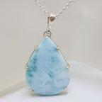 Sterling Silver Teardrop / Pear Shape Larimar Pendant on Silver Chain
