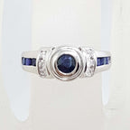 14ct White Gold Channel and Bezel Set Natural Sapphire &amp; Diamond Ring