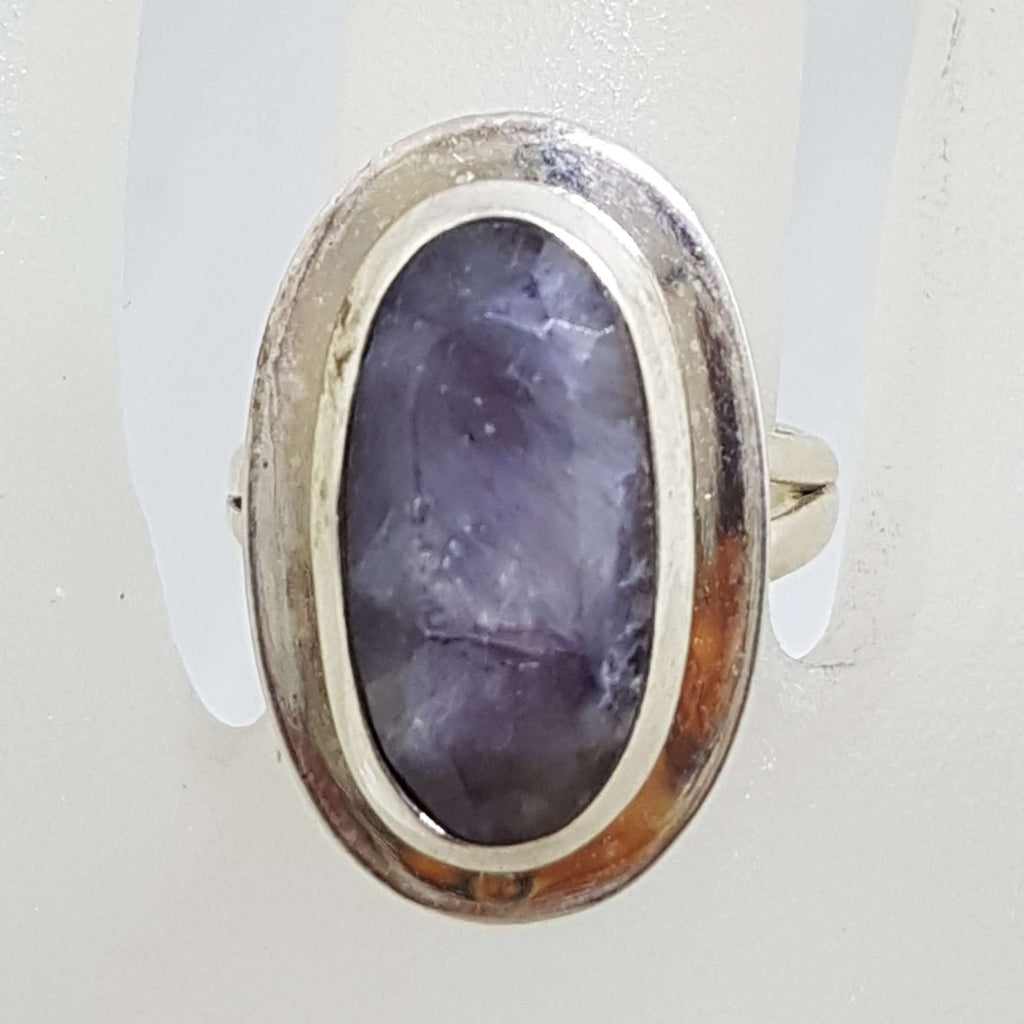 Sterling Silver Large Oval Sapphire Ring