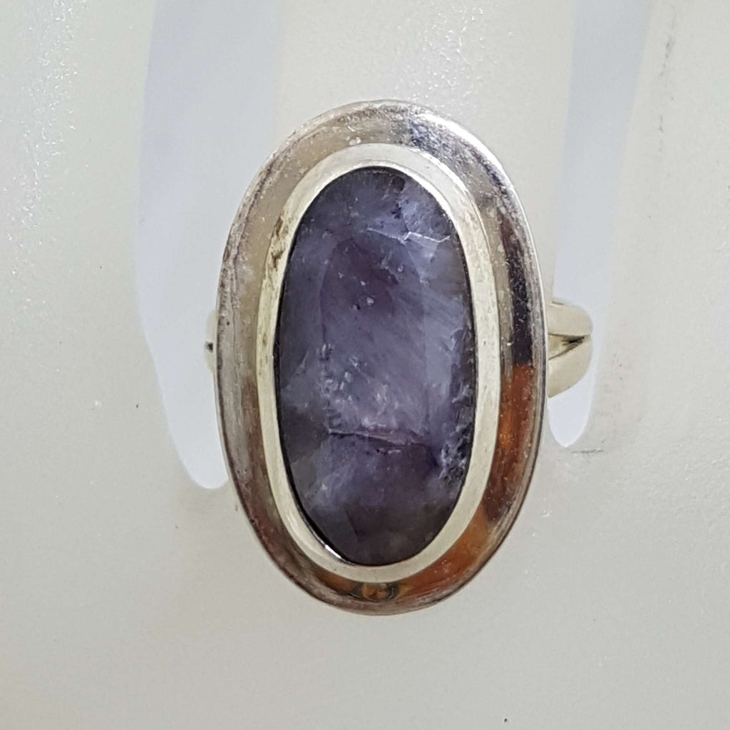Sterling Silver Large Oval Sapphire Ring