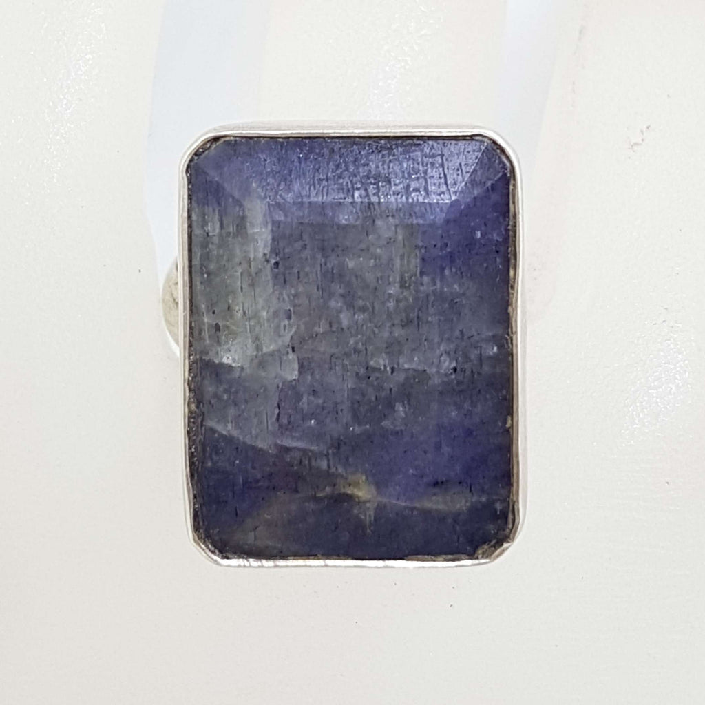 Sterling Silver Large Rectangular Sapphire Ring