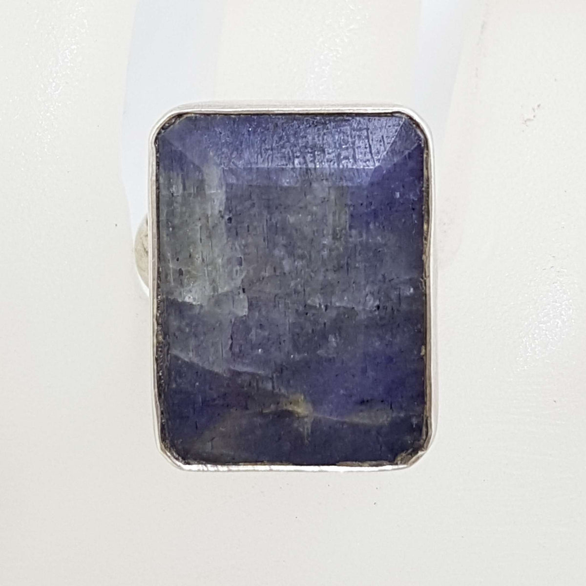 Sterling Silver Large Rectangular Sapphire Ring