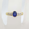 9ct Yellow Gold Oval Natural Blue Sapphire and Diamond Bezel Set Ring