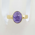 9ct Yellow Gold Oval Bezel Set Cabochon Cut Tanzanite Ring - Medium