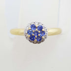 9ct Yellow Gold 7 Sapphires surrounded by Diamonds Round Cluster Ring - Daisy / Cupcake