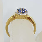 9ct Yellow Gold 7 Sapphires surrounded by Diamonds Round Cluster Ring - Daisy / Cupcake