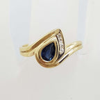 9ct Yellow Gold Natural Sapphire and Diamond Teardrop Shape Ring