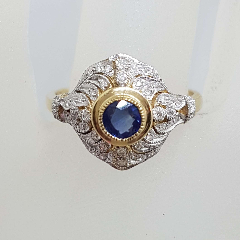 9ct Yellow Gold Natural Sapphire and Diamond Stunning Cluster Ring