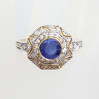 9ct Yellow Gold Natural Sapphire with Diamonds Large Octagonal Cluster Ring
