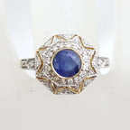 9ct Yellow Gold Natural Sapphire with Diamonds Large Octagonal Cluster Ring