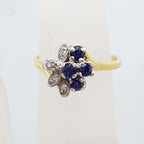 18ct Yellow Gold Natural Sapphire & Diamond Ornate Cluster Ring