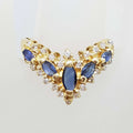 14ct Yellow Gold Natural Sapphire & Diamond Large Ornate Curved/Wishbone Ring - Antique / Vintage
