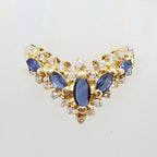 14ct Yellow Gold Natural Sapphire & Diamond Large Ornate Curved/Wishbone Ring - Antique / Vintage