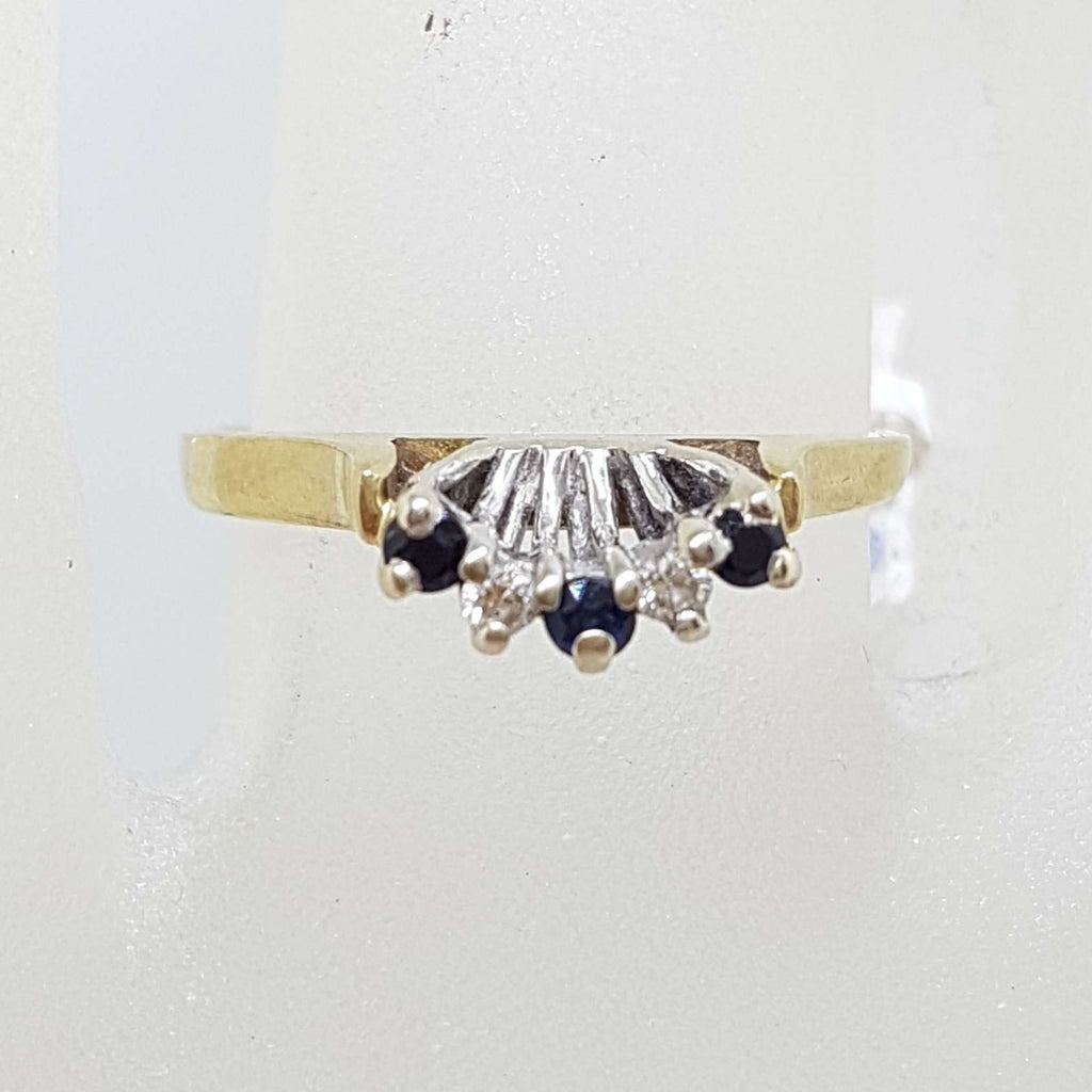 9ct Yellow Gold Sapphire and Diamond Curved Eternity/Wedding Ring