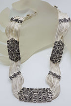 Sterling Silver Wide Multiple Chain with Ornate Design Collier Chain / Necklace - Turkish