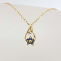 9ct Yellow Gold Sapphire &amp; Diamond Dainty Flower Pendant on Gold Chain