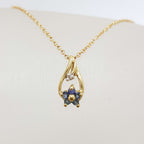 9ct Yellow Gold Sapphire &amp; Diamond Dainty Flower Pendant on Gold Chain