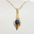 9ct Yellow Gold Sapphire &amp; Diamond Oval Long Pendant on Gold Chain