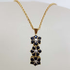 9ct Yellow Gold Natural Sapphire &amp; Diamond Three Daisy Flower Drop Pendant on Gold Chain