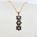 9ct Yellow Gold Natural Sapphire &amp; Diamond Three Daisy Flower Drop Pendant on Gold Chain