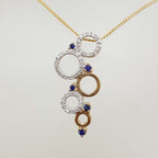 9ct Yellow Gold Sapphire &amp; Diamond Hoops / Rings / Circles Large Pendant on Gold Chain
