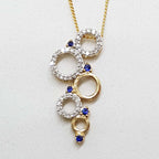 9ct Yellow Gold Sapphire &amp; Diamond Hoops / Rings / Circles Large Pendant on Gold Chain