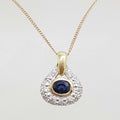 9ct Yellow Gold Natural Sapphire &amp; Diamond Oval Cluster Pendant on Gold Chain