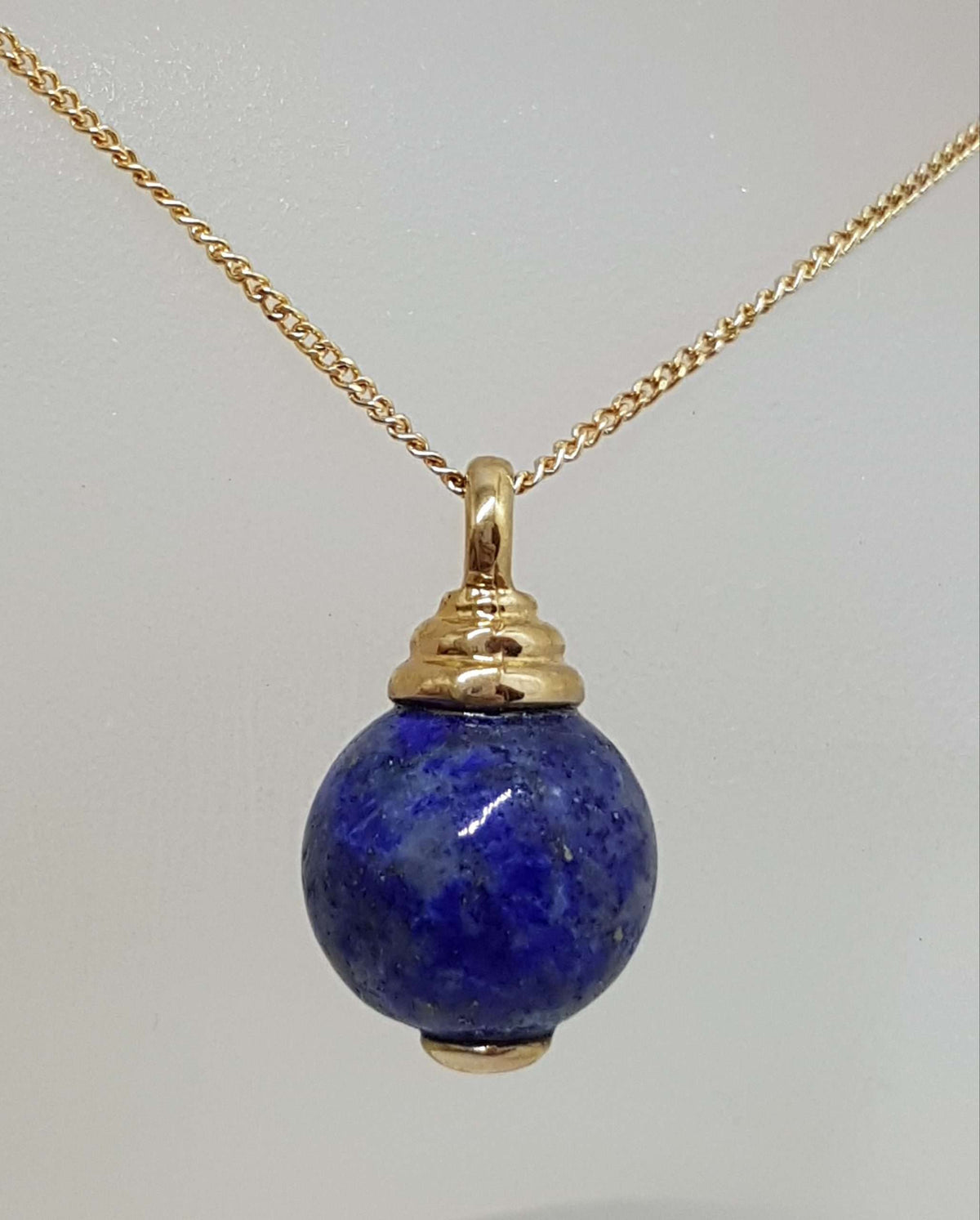 9ct Yellow Gold Lapis Lazuli Ball Pendant on Gold Chain