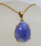 9ct Yellow Gold Large Natural Teardrop / Pear Shape Tanzanite Pendant on Gold Chain