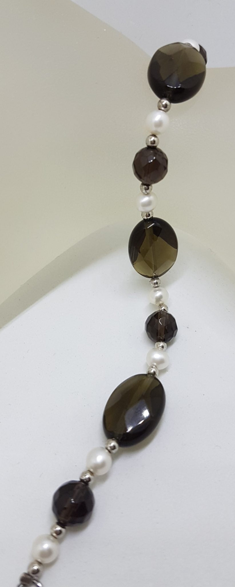 Sterling Silver Smokey Quartz and Pearl Bracelet