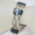 Sterling Silver Large Rectangular Black / Grey Mother of Pearl with Blister Pearl Bracelet