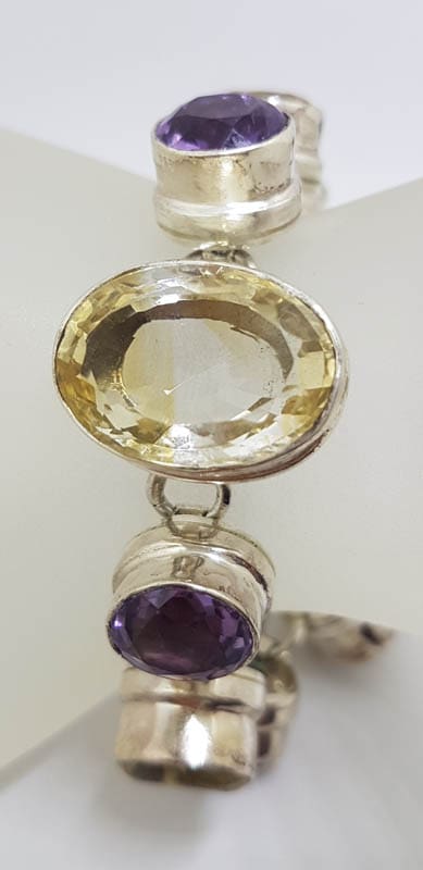 Sterling Silver Large Citrine and Amethyst Bracelet