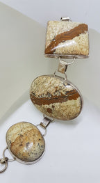 Sterling Silver Oval &amp; Square Picture Jasper Large Bracelet