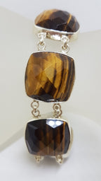 Sterling Silver Large Wide Square Faceted Tiger Eye Bracelet