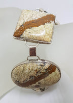 Sterling Silver Oval &amp; Square Picture Jasper Large Bracelet