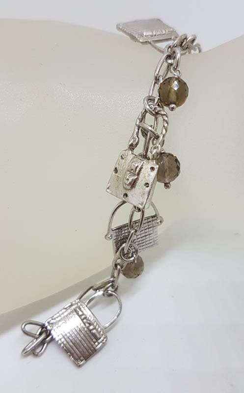 Sterling Silver Handbag Charms Smokey Quartz Bracelet