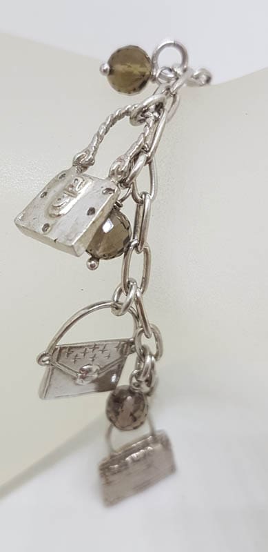 Sterling Silver Handbag Charms Smokey Quartz Bracelet