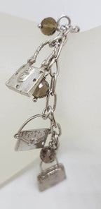Sterling Silver Handbag Charms Smokey Quartz Bracelet