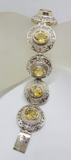 Sterling Silver Large / Wide Ornate Filigree Oval Citrine Bracelet