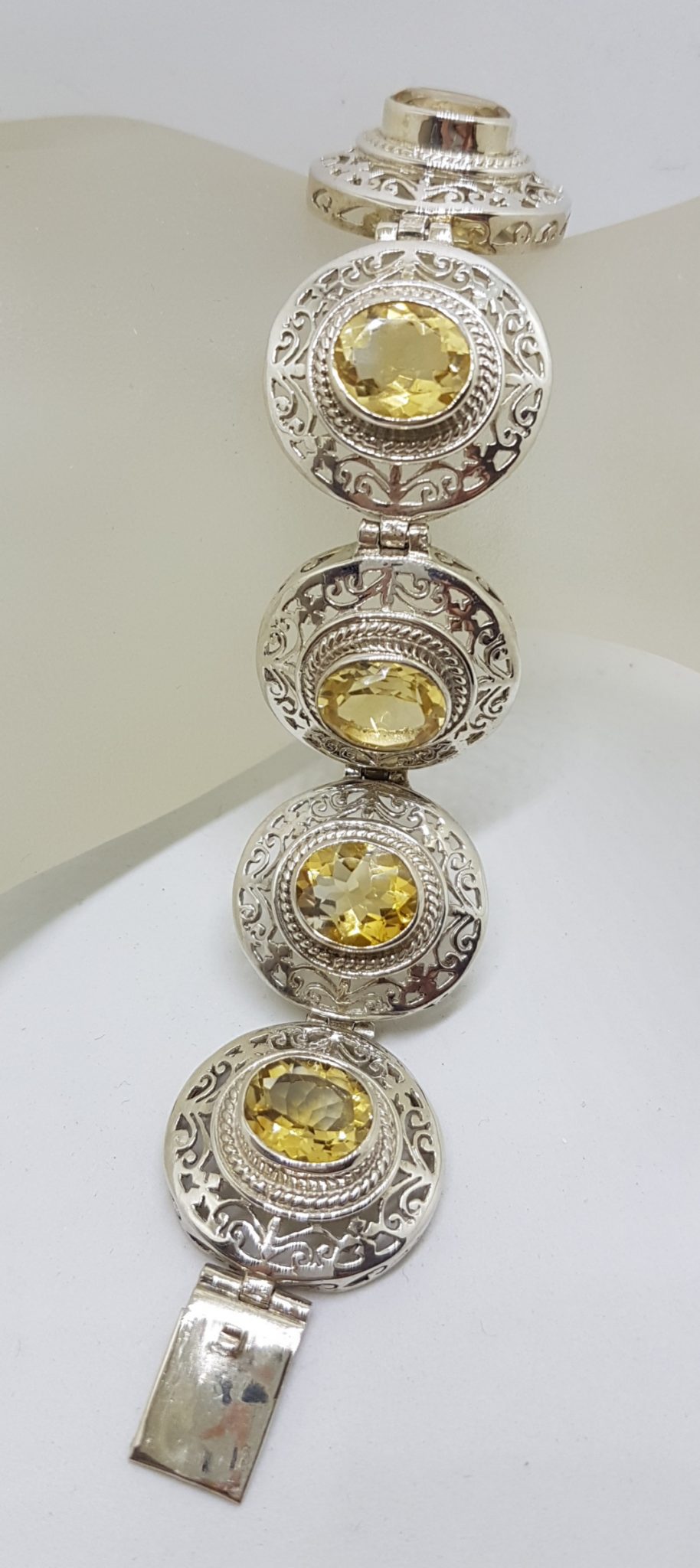 Sterling Silver Large / Wide Ornate Filigree Oval Citrine Bracelet