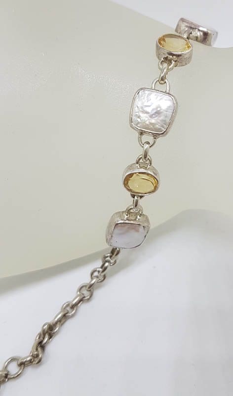 Sterling Silver Oval Citrine with Square Pearl Bracelet
