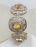 Sterling Silver Large / Wide Ornate Filigree Oblong Citrine Bracelet