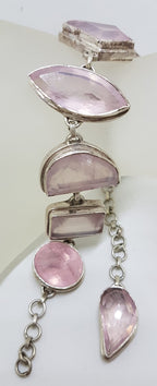 Sterling Silver Large Mixed Shapes Chunky Rose Quartz Bracelet