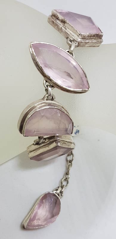 Sterling Silver Large Mixed Shapes Chunky Rose Quartz Bracelet