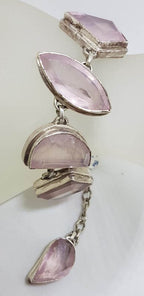 Sterling Silver Large Mixed Shapes Chunky Rose Quartz Bracelet