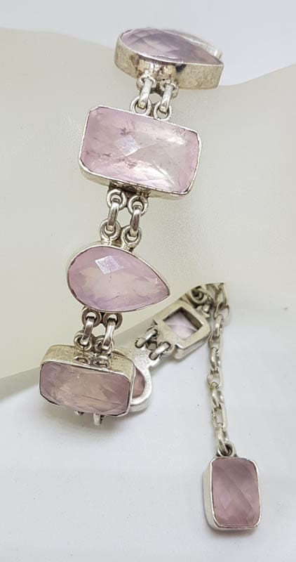 Sterling Silver Mixed Shapes Large &amp; Chunky Rose Quartz Bracelet
